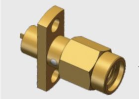 18GHz 2 Hole Flange Mount Copper Alloy Gold Plating SSMA RF Connector ชายพล็อกด้วยผิวโลหะคอนเวกซ์และสกรู