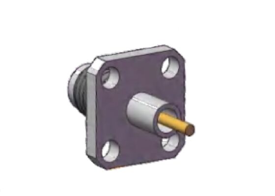 ขั้วต่อ RF 40GHz 2.92 มม. แบบหน้าแปลนสี่รูสำหรับติดตั้งบนแผง ขาตัวเมีย เส้นผ่านศูนย์กลางพิน 0.051 นิ้ว (1.3 มม.) ระยะห่างรูหน้าแปลน 0.339 นิ้ว (8.6 มม.)