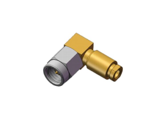 50Ω 18GHz Mini SMA Male Right Angle SSMA RF Coaxial Connector พร้อมตัวนําทอง