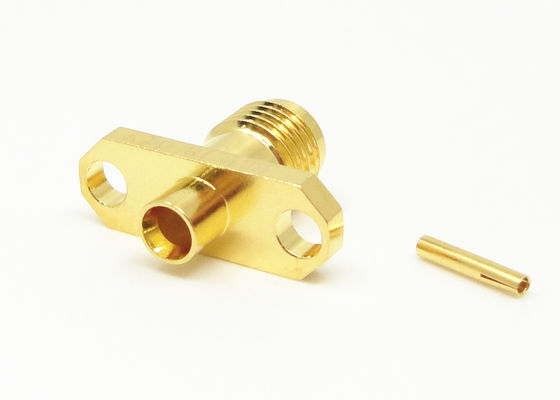 18GHz หญิง 2 หลุม Flanges Mount SMA RF Connector ทอง 50Ohm สําหรับเคเบิล.086